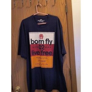 Born Fly Men's 4X Living the Fly Life Premium Tee T-Shirt Blue Red Orand White